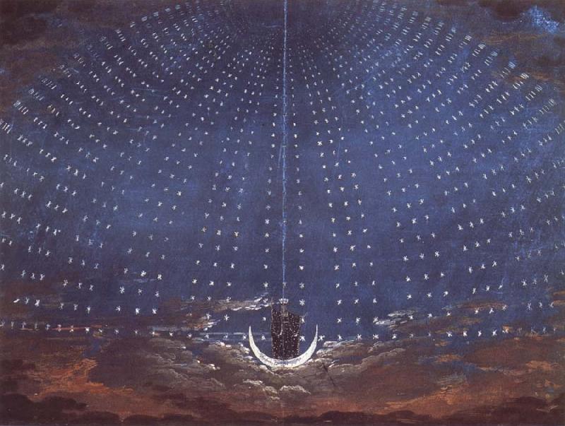 Karl friedrich schinkel In the palace of the Queen of the Night,decor for Mazart-s opera Die Zauberflote oil painting picture